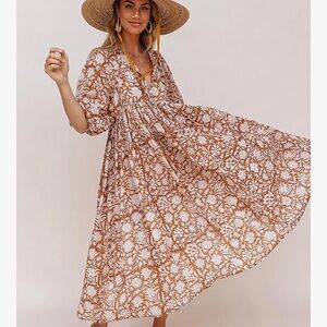Floral Maxi Dress with Wide Brim Hat